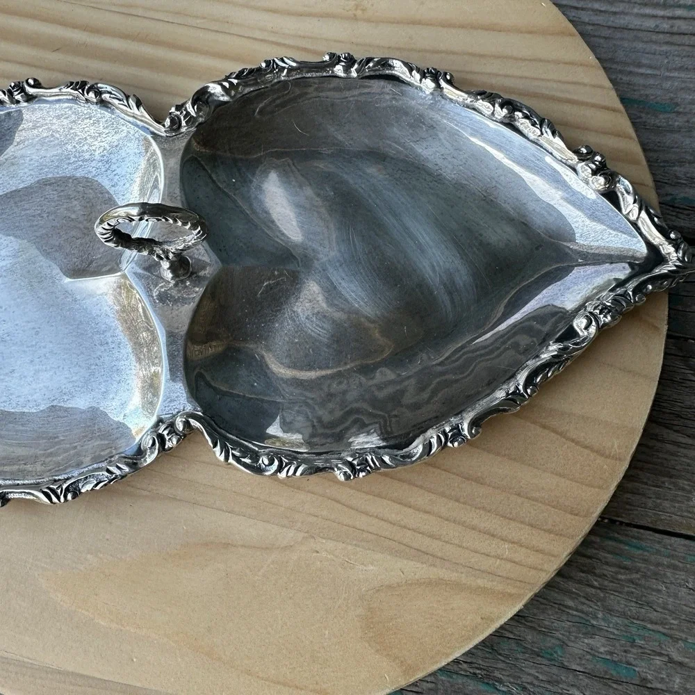 Vintage Jose Marmolejo‎ Double Heart Dish 11.5 Inch Mexico 925 Sterling 309.5g
